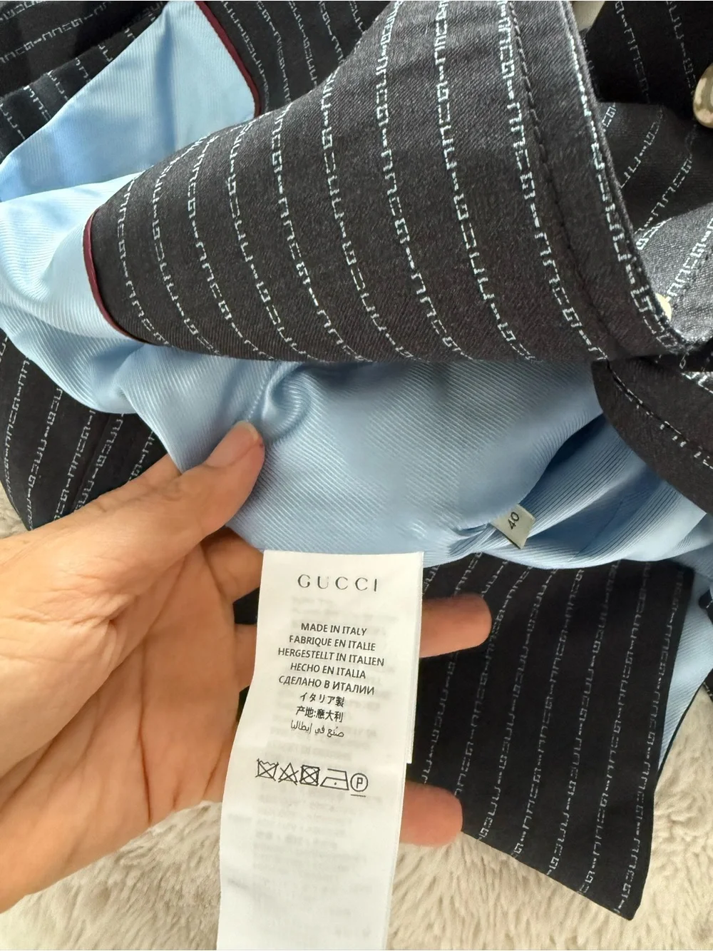 Gucci women grey Black blue Pinstripe Two-Button Wool Sport Coat at